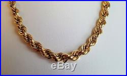 14K Yellow Gold 16 Graduated Rope Chain Antique Necklace 21 grams Very Nice