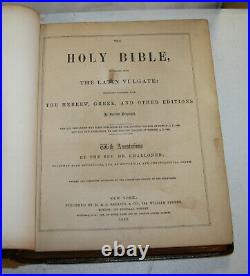1853 1854 antique family Catholic Bible Douay Rheims very nice