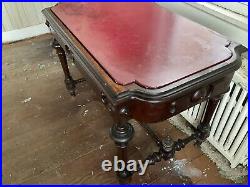 1860 Heavily Carved Victorian Library Table Walnut Rennisance Revival Very Nice