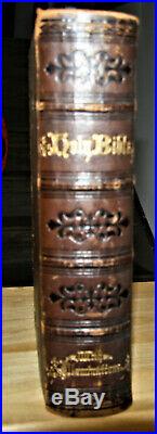 1862 antique family Holy Bible BRASS CLASP & CORNERS very nice