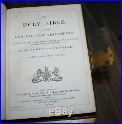 1862 antique family Holy Bible BRASS CLASP & CORNERS very nice