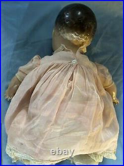1930s Vtg ANTIQUE LARGE COMPOSITION TOY BABY DOLL withSHOES&PINK DRESS! VERY NICE