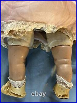 1930s Vtg ANTIQUE LARGE COMPOSITION TOY BABY DOLL withSHOES&PINK DRESS! VERY NICE