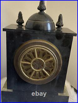 19thC Antique FRENCH VICTORIAN OLD GOTHIC MARBLE SLATE MANTEL CLOCK -VERY NICE