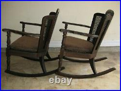 2 Very Nice, Antique, 3 Back Caned Panelled Rocking Chairs