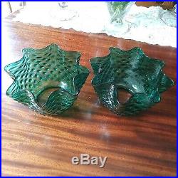2 Very Nice Antique Green Ruffled Rim Glass Light Globes
