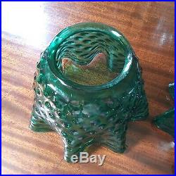 2 Very Nice Antique Green Ruffled Rim Glass Light Globes