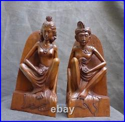 2 Very Nice quality wood statues of a man and woman, BALI Indonesia before1940