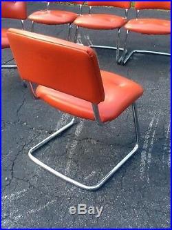 5 Vintage Steelcase Mid Century Modern Chairs -Orange Vinyl & Chrome Very Nice