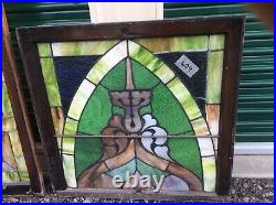 6 Antique Very Large 2 Piece Church Leaded Stain Glass Windows -34 X 103- Nice