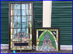 6 Antique Very Large 2 Piece Church Leaded Stain Glass Windows 34 X 103-Nice