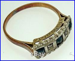 A Ladies Very Nice Quality Antique 18k Goldplatinum Topsapphire & Diamond Ring