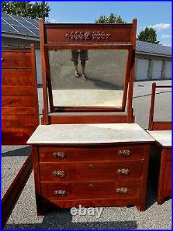 A Very Nice Antique American Birch 3pc Bedroom Set with Marble Tops, Circa 1890s