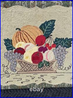 A Very Nice Antique American Folk Art Hooked Rug Fruit Basket Scene Circa 1930's