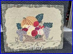 A Very Nice Antique American Folk Art Hooked Rug Fruit Basket Scene Circa 1930's
