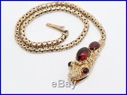 A Very Nice Antique Victorian 9ct 375 Rose Garnet Cabochon Snake Bracelet