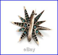 A Very Nice Antique Victorian C1890 Gold Turquoise Starburst Pendant Brooch