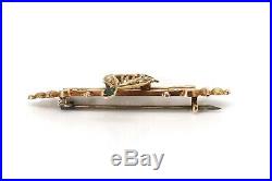 A Very Nice Irish Antique C1916 15ct Rose Gold Emerald Pearl Harp Brooch Boxed