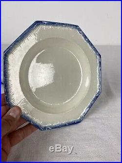 A Very Nice Pair Of Antique Pearlware Blue Feather Edge Octagonal Plates 1820s