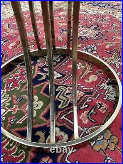 A Very Nice Pair of Post Modern Brass and Black Glass Round Side Tables, 1980's