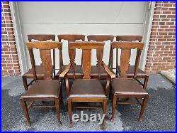 A Very Nice Set of 7 Antique American Oak T Back Chairs Circa 1910's