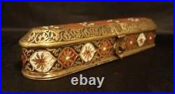 A very nice antique Mughal copper enamelled pen box decorated by cartouches of v