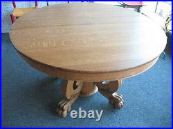 ANTIQUE OAK TABLE LION CLAW FEET CENTER POST VERY EARLY 1900's NICE