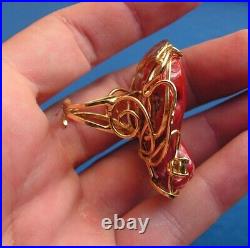 ANTIQUE STYLE SILVER 925 YELLOW GOLD CORAL RED RING VERY NICE HEART Size 7