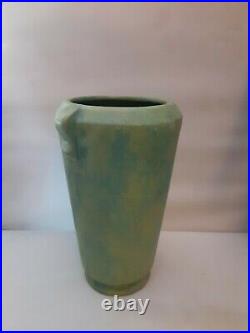 ANTIQUE Vintage Mottled Green Retro ART DECO WELLER Pottery VASE 8 Very Nice