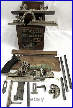 ANTIQUE stanley no. 45 combination plane In Box with 18 Cutters very clean nice