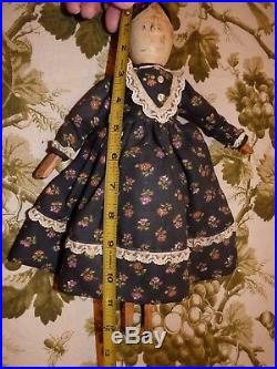Antique 1800s 13 DOLL Peg Wooden Articulated Limbs/Dress/Bonnet VERY NICE