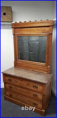 Antique 1850's Marble Top Dresser With Tilt Mirror Vanity Style Very Nice