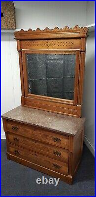 Antique 1850's Marble Top Dresser With Tilt Mirror Vanity Style Very Nice