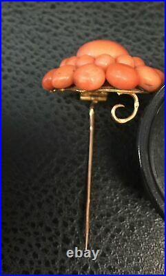 Antique 18K Yellow Gold and Natural Coral Pin Very Nice Color