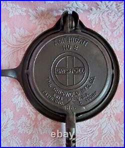 Antique 1908 GRISWOLD AMERICAN No. 8 WAFFLE IRON Very Nice CAST IRON 885B 886A