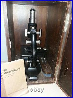 Antique 1933 Spencer Lens Co Microscope Black With Wooden Case. Very Nice