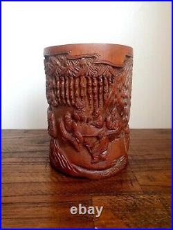 Antique 19th Century Chinese Carved Bamboo Brush Pot VERY NICE! Signed