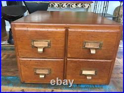 Antique 4 Drawer Dovetail Oak Library Card File Kitchen Recipe #354 Very Nice