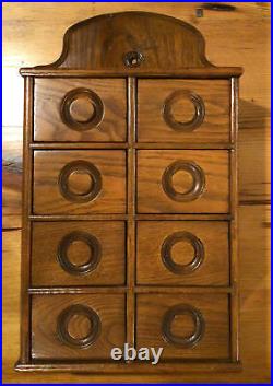 Antique 8 Drawer Oak Spice Apothecary Wall Cabinet VERY NICE
