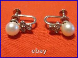 Antique Art Deco Genuine Pearl & Diamond Earrings Never Used Very Nice #080
