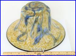 Antique Beautiful Fine Art Glass Bowl Satin Finish Blue Yellow Swirls Very Nice