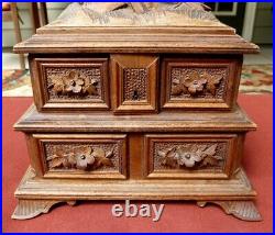 Antique Black Forest Wood Carved Jewelry Box Very Nice