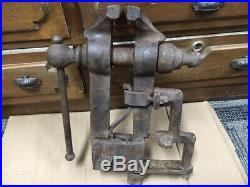 Antique Blacksmith Tongue Vise Wagon Post 4Jaws Forged Very Nice Original Cond