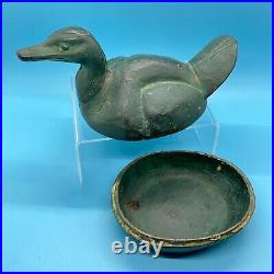 Antique Cast Iron Green Duck Trinket Box with Lid Made In Japan Very Nice