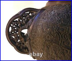 Antique Chinese Bronze Incense Burner with Dragon, Hen, China, Large, Very Nice