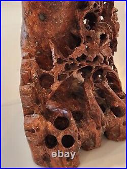 Antique Chinese Hand Carved Soapstone Foliage Vase Sculpture 10 Tall Very Nice