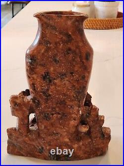 Antique Chinese Hand Carved Soapstone Foliage Vase Sculpture 10 Tall Very Nice