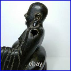 Antique Chinese bronze Happy Buddha, Dynasty Ming. Very nice wooden base