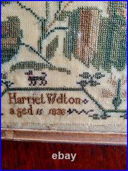 Antique Dated 1838 Needlework Sampler by Harriet Welton VERY NICE