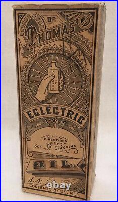 Antique Dr. Thomas Eclectric Oil Medicine Bottle With Box Rare Very Nice